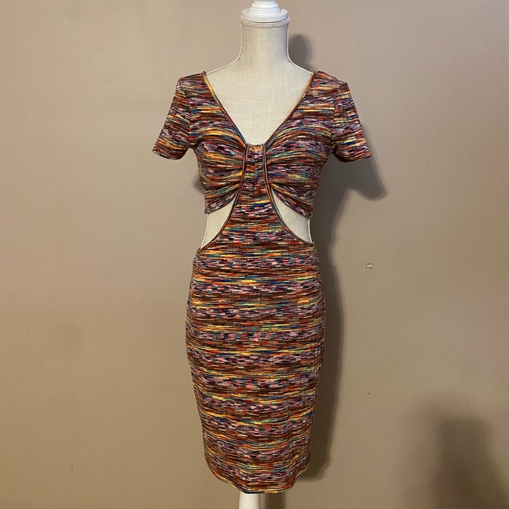 SO Vibrant Striped Cut Out Dress